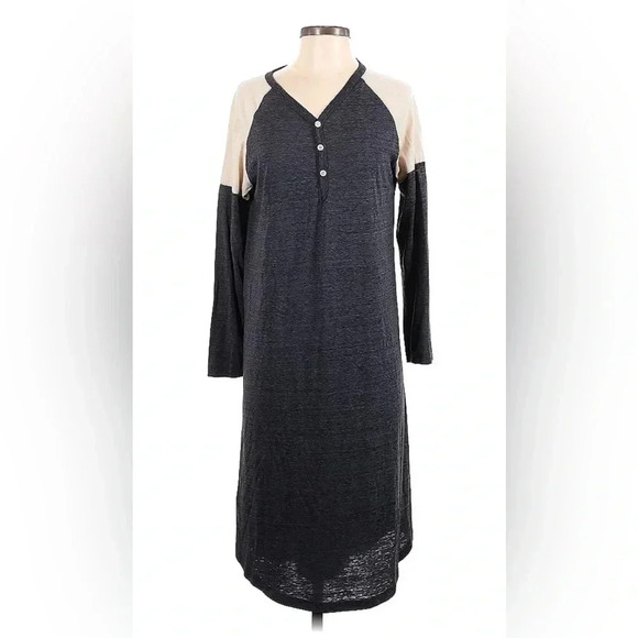The Great Size 0 XS Henley Raglan Sleeves T-Shirt Dress Gray Cream - Picture 1 of 8